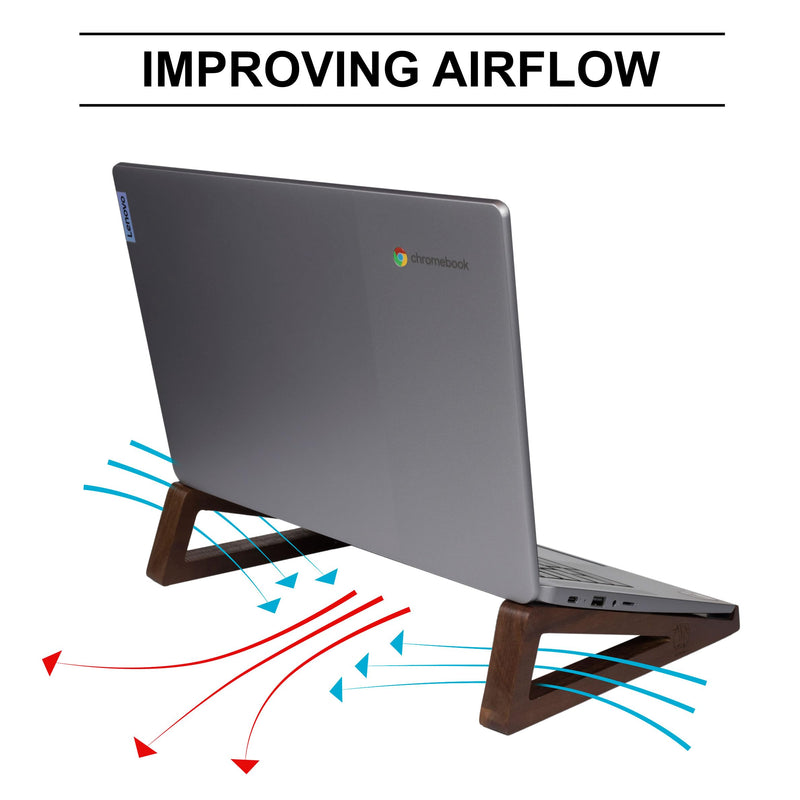 S&A WOODCRAFT Wooden Laptop Stand, Portable Desk Laptop Holder for Tablet with Carry Pouch, Compact Travel Laptop Stand with Protective Silicone Pads, Suitable for Laptops and Tablets Brown Acacia