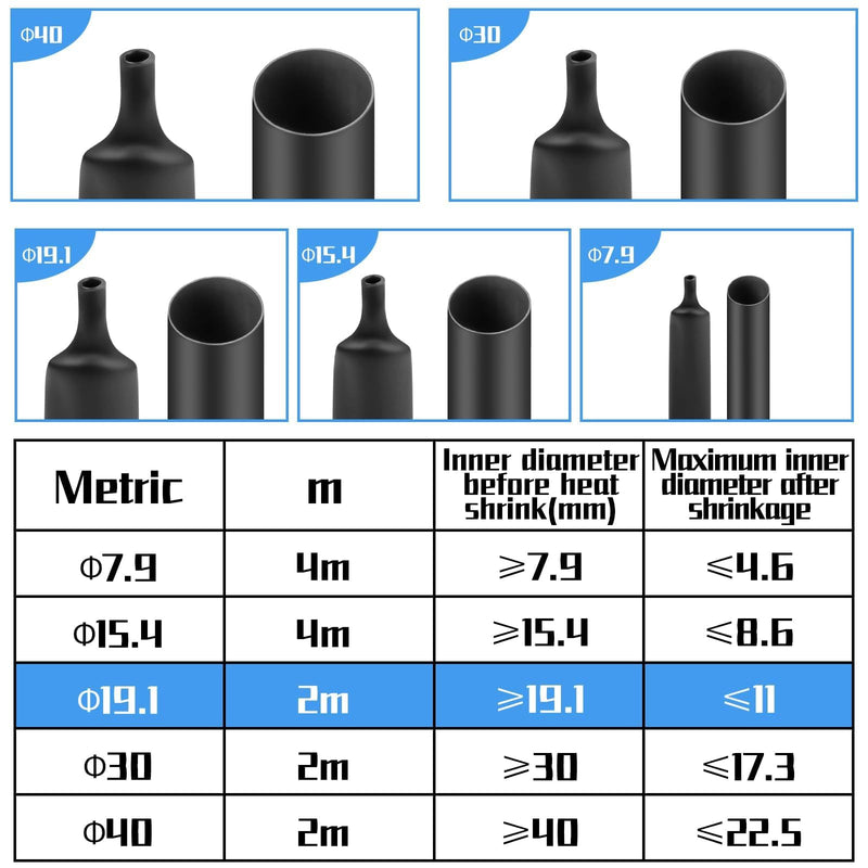 Mbsomnus Heat Shrink Tube with Adhesive 19.1 mm Heat Shrink Tube 3:1 (2 M) | Waterproof Heat Shrink Tubing Black Heat Shrink Tubing Roll Insulation Heat Shrink Tube for Cable Insulation 19.1mmx2m