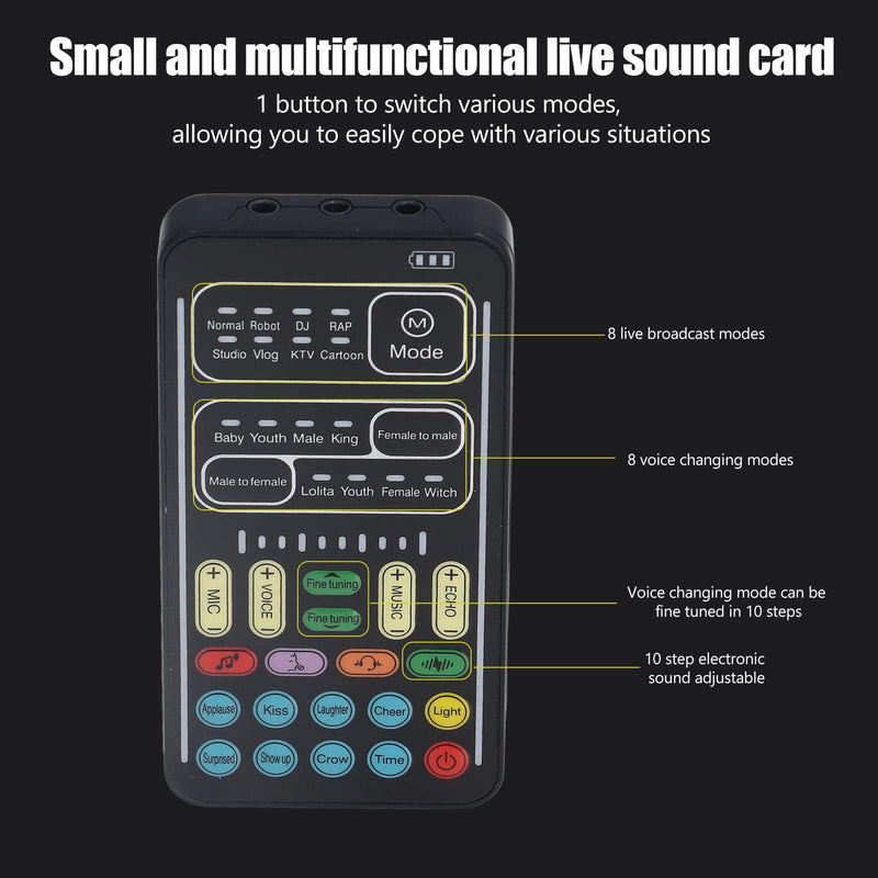 Voice Changer, I9 Live Sound Card Voice Changer Portable Mini Gaming Voice Plug and Play for Game Anchor Recording Mobile Phone Computer (Ejoyousngbuw0745m-11) Ejoyousngbuw0745m-11