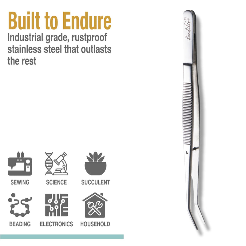 Beaditive 6-inch Sewing Machine Tweezers Set (10-PC) Serrated Bent Tips | Professional Grade, High Precision | Stainless Steel 10