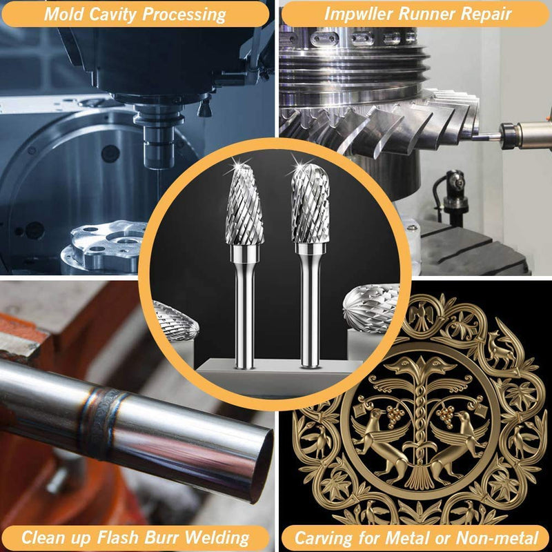 5 Piece Carbide Burr Set, 6 mm Shank, 10 mm Burr, Rasp Set for Drill Polishing, Engraving, Drilling Tools et