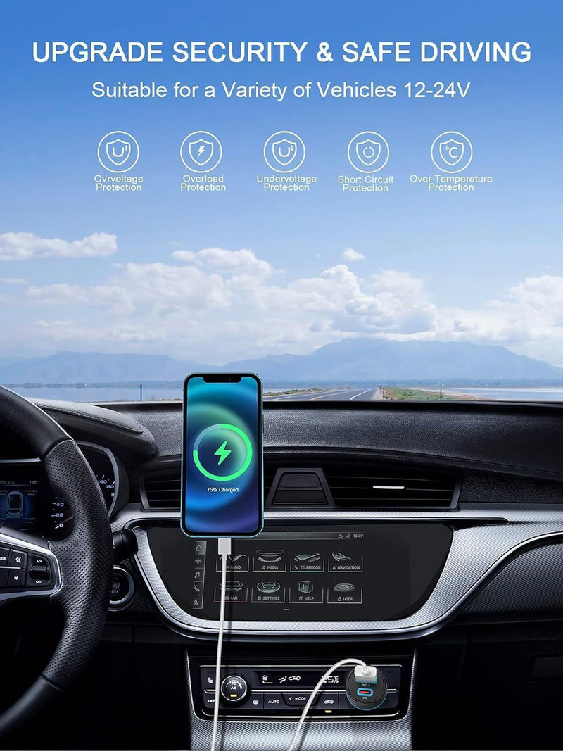 QGeeM USB C Car Charger Adapter, 2Pack 91W Fast Charging Cigarette Lighter Charger with PD3.0, USB Type-C Phone Charger Compatible for iPhone 15 14 13 Pro MAX,iPad Pro,Galaxy S24 S23 S22 and more.