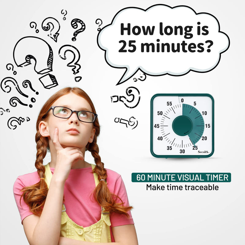 60-Minute Visual Timer, 7.5 Inch Oversize Countdown Timer Clock for Kids and Adults, Durable Mechanical Time Management Tool with Magnetic Backing （Dark Green） Dark Green Regular