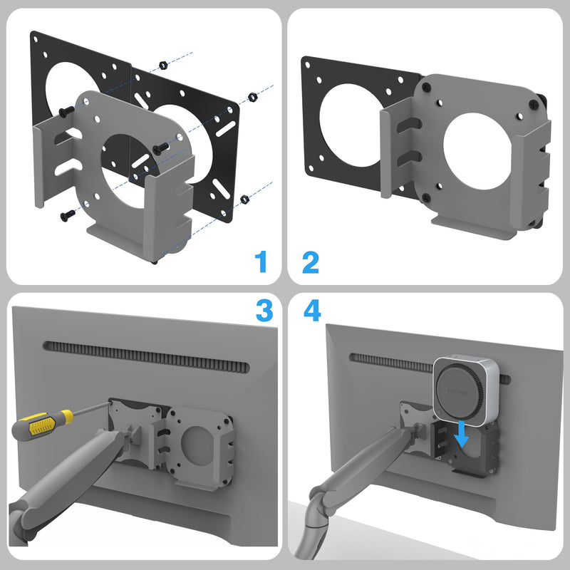 Monzlteck VESA Mount Adapter Plate for Mac mini M4 & NUC – Universal Extension Bracket for Mini PCs, Fits 75x75mm & 100x100mm VESA Monitor Arms, Securely Mount Small Computers Behind Display