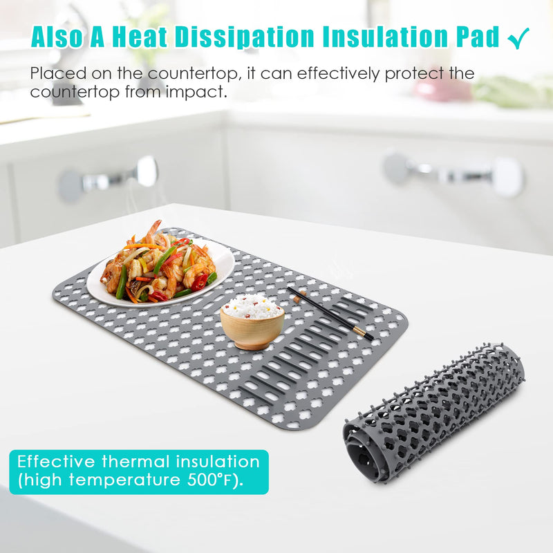 Kitchen Mat, Protectors for Sink 25"x13" Non-Slip Folding Grates for Bottom of Farmhouse Stainless Steel Porcelain Sink, DIY Silicone Can Be Cut to Any Size Grey-1 PCS 25”x13”-DIY 1pcs