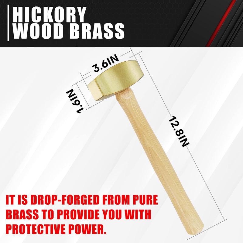C&T 2 Pound Solid Brass Non-Sparking Hammer with Hickory Wood Handle, Non Marring, 2lb