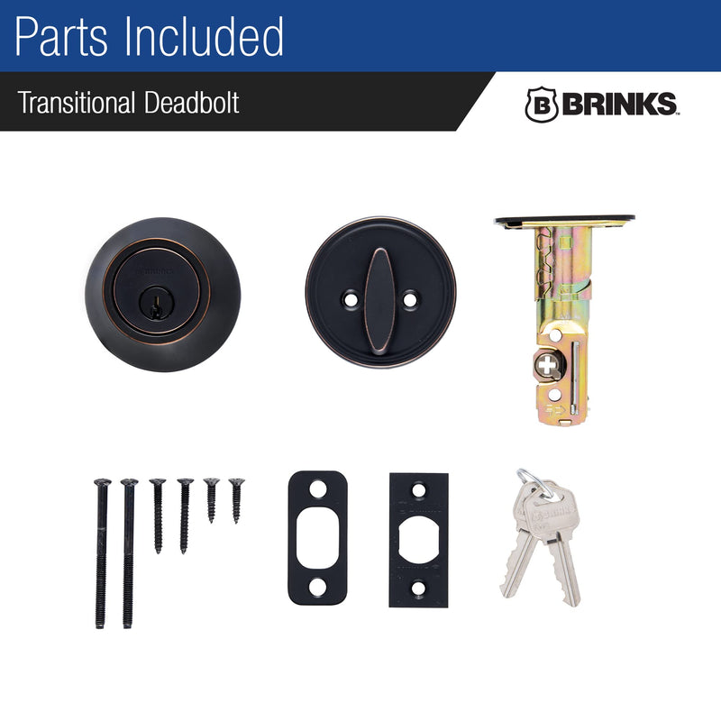 BRINKS Transitional Single Cylinder Deadbolt Lock, Door Lock Built for Residential Protection ANSI Grade 2 Security, Tuscan Bronze 1 Pack
