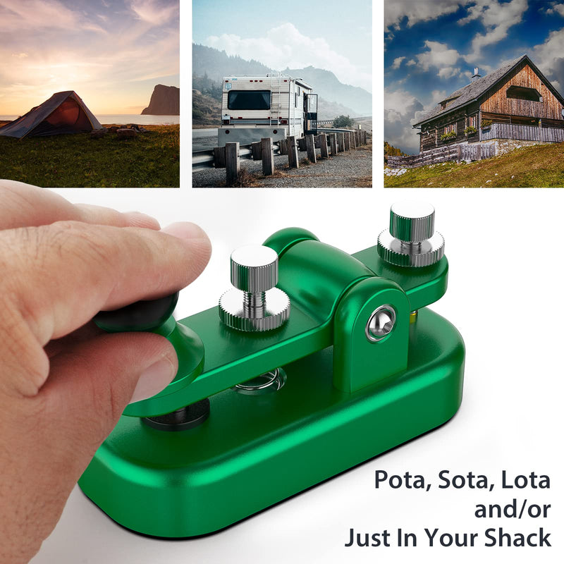 Mini CW Key Automatic Morse, Radio HAM Send Telegram Double Paddle Morse Code Key with Aluminum Alloy Body Base Green(S)