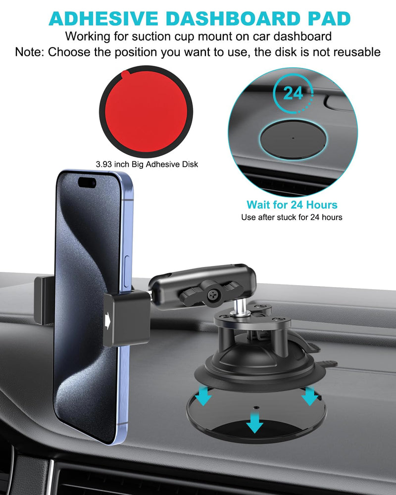 Tractor Phone Mount, [Metal Arm & Clip] Super Suction Cup Cell Phone Holder for Tractor Cab, Windshield Phone Stand for Heavy Duty Equipment, Excavator, Fits iPhone 16 15 14, Galaxy, 4-7" Phone