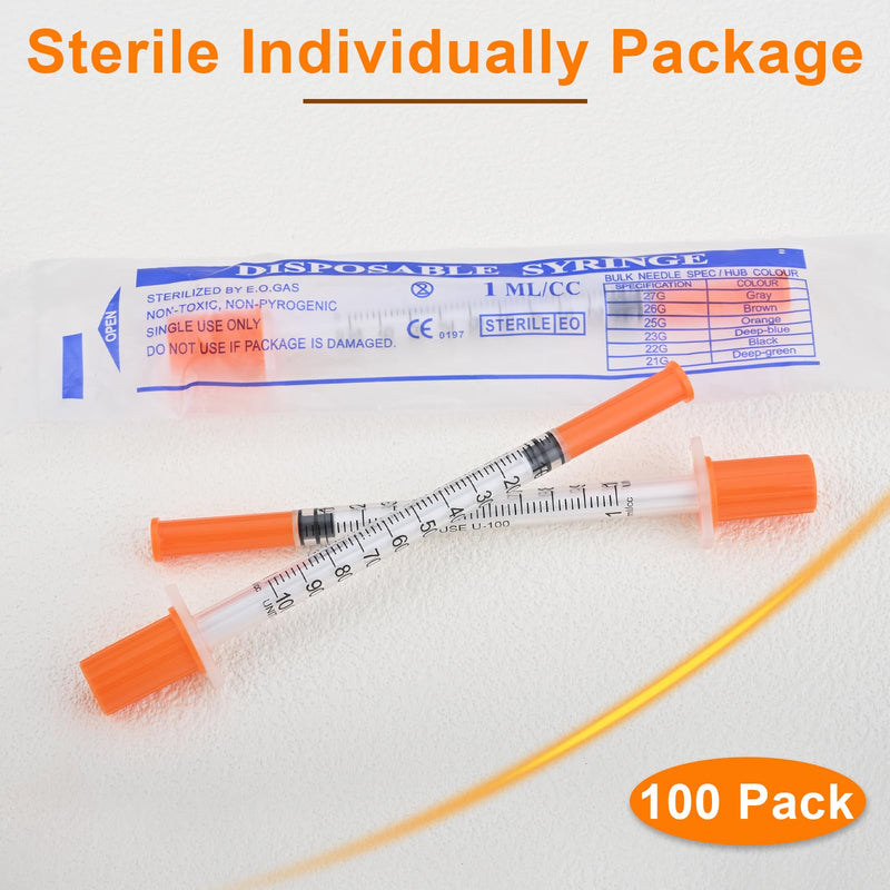U-100 1ml Syringe 32 Gauge 1/4 Inch(6mm), 1cc Lab Supplies, Individually Sealed Pack of 100 1ml 32G 1/4 In 100.0