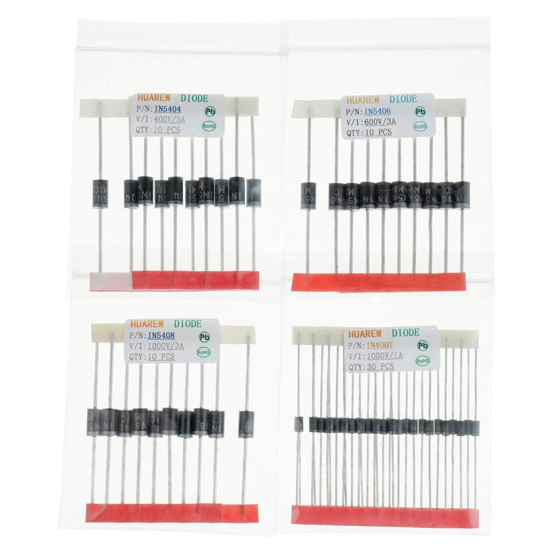 HUAREW 12 values 300 pieces rectifier diode 1N4001 1N4002 1N4004 1N4005 1N4007 1N5404 1N5406 1N5408 Schottky diode 1N5817 1N5818 1N5819 switching diode 1N4148 classification kit