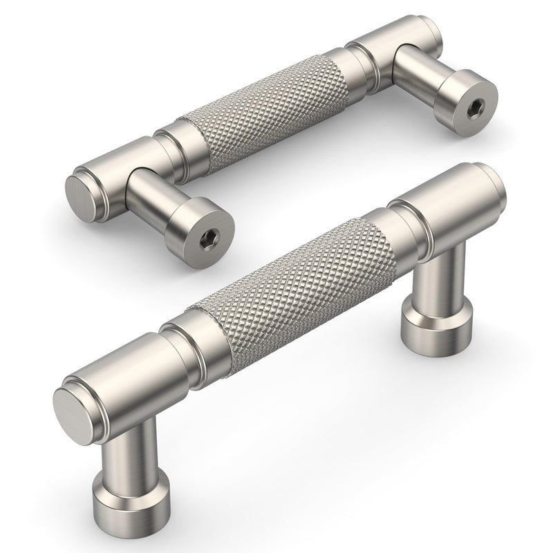 Amerdeco 10 Pack Brushed Satin Nickel knurled Cabinet Pulls 3 Inch(76mm) Hole Center Drawer Pulls Cabinet Hardware Kitchen Cabinet Handles for Bathroom ZH0072 3 in Hole Center