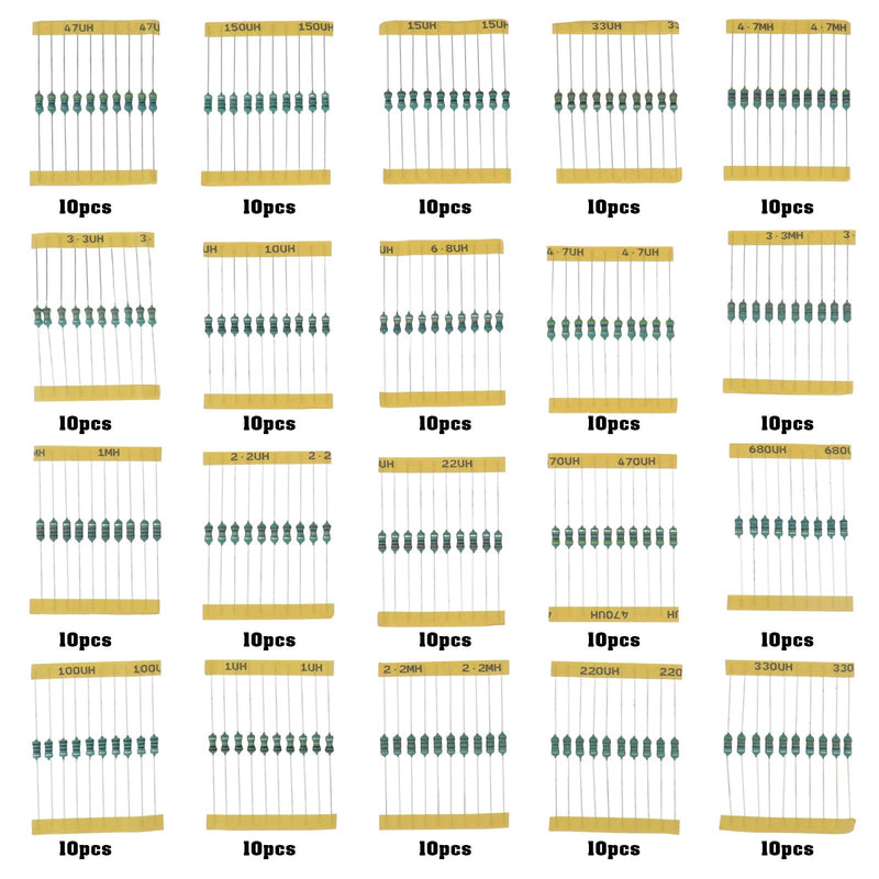 200-Piece Inductor Assortment Set 1 UH - 4.7 MH 1/2 W Inline Inductor Colour Ring Inductance Assortment 10x20 Specifications in Plastic Boxes for Electrical Circuit Devices