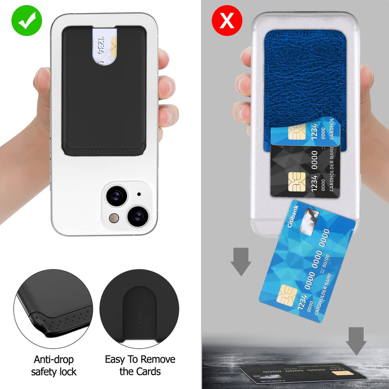 SHANSHUI Phone Card Holder, Silicone Ultra Slim Phone Wallet Stick on Credit Card Holder for Cell Phone Compatible for iPhone, Android & Most Smartphones - Black Black x 1 PCS Adhesive