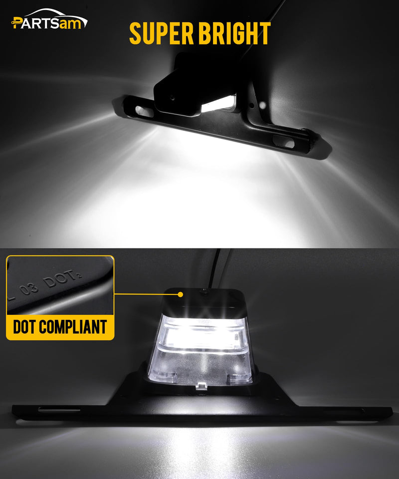 Partsam LED License Plate Light Waterproof 12V DC License Tag Light with Holder Drainage Hole Steel Bracket Mount ABS Housing PC Lens for Trailer Truck Pickup UTV ATV RV Boat 12V DOT Compliant Black