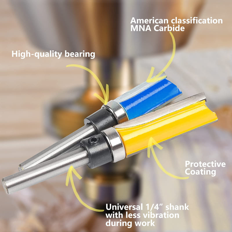 CPROSP 3pcs 8mm Shank Flush Cutter, Milling Cutter 8mm Shank Router, for Woodworking, Top/Bottom Bearing Flush Trim Bit Flush Cutter 8mm