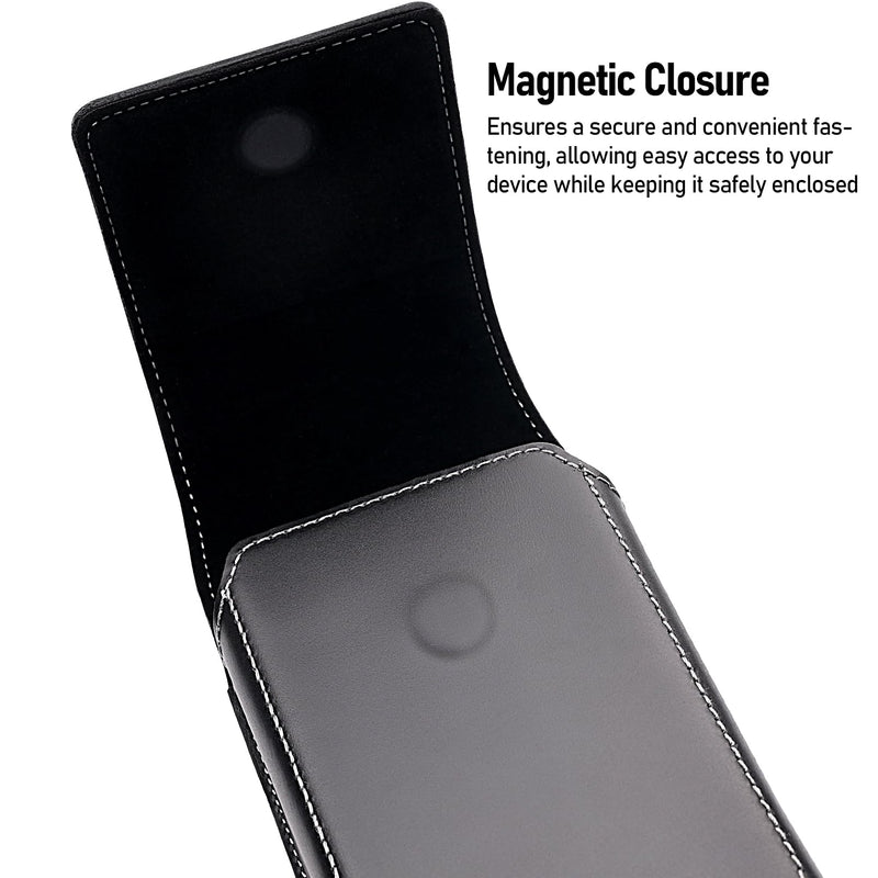 ykooe Genuine Leather Phone Holster for All iPhone Pro Max Plus (15 14 13), Galaxy S24 Plus, S23 Plus Cell Phone Belt Holder with Belt Clip (Fits Otterbox Commuter Case on), Black -XL XL