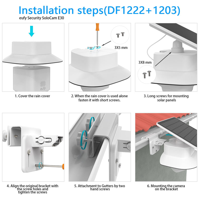 Gutter Mount Bracket +Rain Shade Cover Compatible with eufy Security SoloCam E30 Solar Camera/eufy Security 4G LTE Cam S330 Camera（1pack,White）