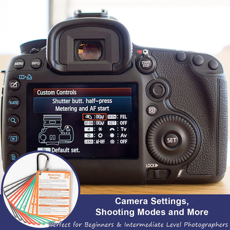 DSLR Cheat Sheet for Canon, Nikon, Sony, Camera Accessories Quick Reference Cards Photography Guides & Tips: Settings, Exposure, Modes, Composition, Lighting etc 4×3 inch Dslr Reference Cards