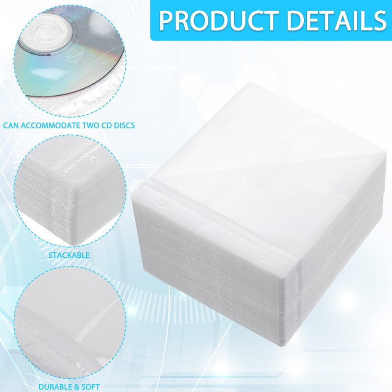 Harloon 200 Pieces CD DVD Sleeves Double Sided Refill Plastic Sleeve Disc Sleeves for Blank Storage Binders Disc Holder for Protection Replacement (White) White