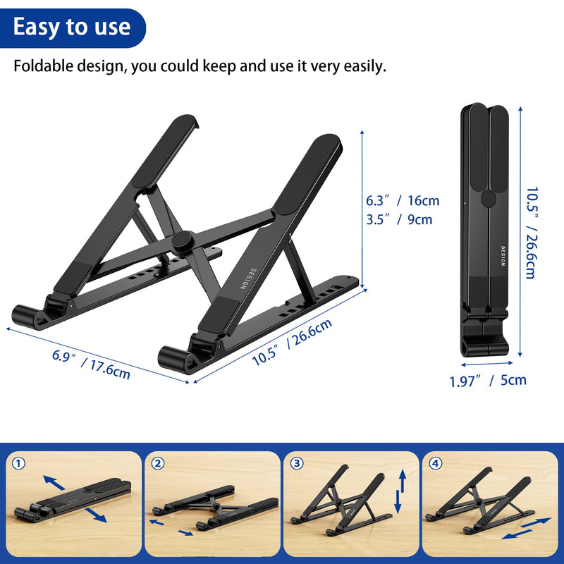 BESIGN LS01 Pro Ergonomic Laptop Stand, Plastic Laptop Riser, Portable and Adjustable Notebook Computer Holder Compatible with 10-14" Laptops (Black) Black