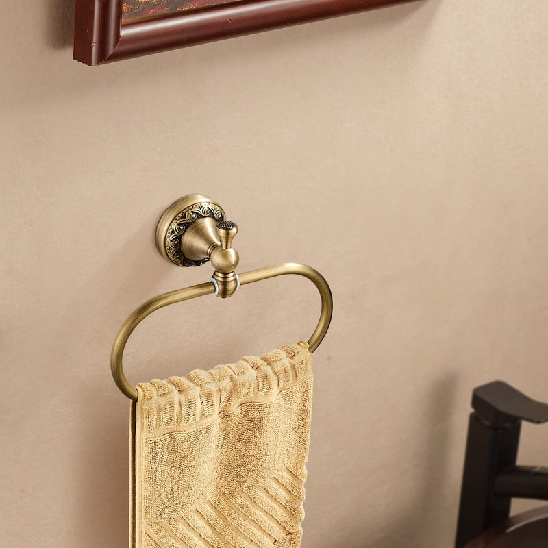 WOLIBEER Antique Brass Toilet Paper Holder, Brass Towel Ring Oval, Hand Towel Holder Bathroom Accessories Wall Mounted Vintage 2 Pieces Brass a