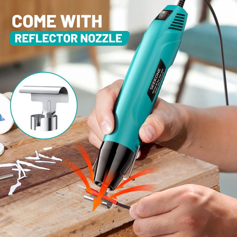 SEEKONE handheld hot air dryer, 350°C multifunctional mini hot air gun 320W with overload protection, 1.5m ultra-long double insulated cable, reflector nozzle for crafts, embossing, electronics
