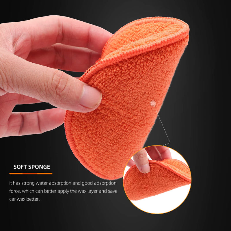 SPTA Microfiber Applicator Pads, 9Pcs 5 inch Car Wax Applicator Hand Polishing Microfiber Foam Pads Set with Grip of Elastic Band, Microfiber Buffing Cleaning Pads for Car Polish Applying Wax