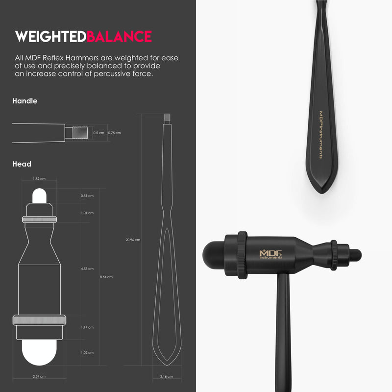 MDF Instruments, Tromner Neurological Reflex Hammer with Pointed Tip Handle for Cutaneous and Superficial Responses - Free-Parts-for-Life (MDF555) (All Black (Blackout))