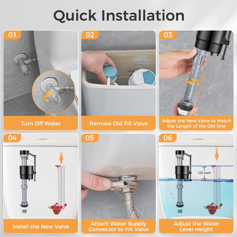Universal Toilet Flusher Replacement Kit, Toilet Fill Valve and 2-Inch Flapper Replacement Kit, Toilet Parts Inside Tank Kit, Adjustable, Quiet and Easy to Install (2-Pack)