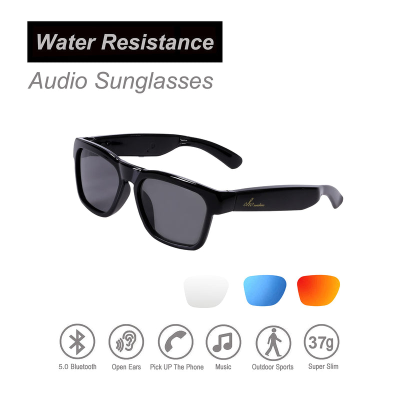 OhO Smart Glasses,Polarized Sunglasses with Bluetooth Speaker,Athletic/Outdoor UV Protection and Voice Control,Unisex(Grey Lens) Shiny Black Frame-black Lens