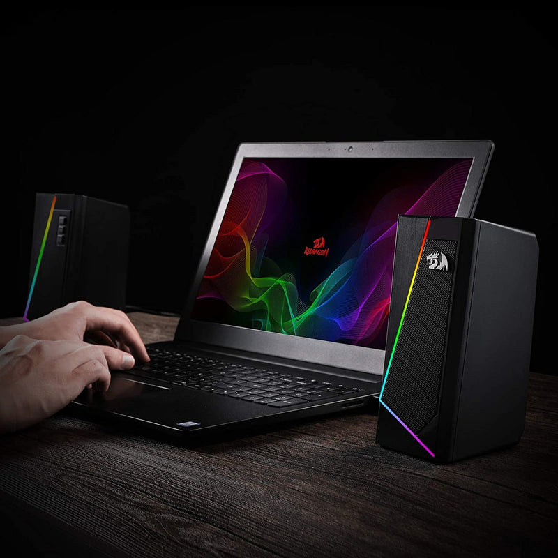 Redragon GS520 RGB Desktop Speakers, 2.0 Channel PC Computer Stereo Speaker with 6 Colorful LED Modes, Enhanced Sound and Easy-Access Volume Control, USB Powered w/ 3.5mm Cable Black