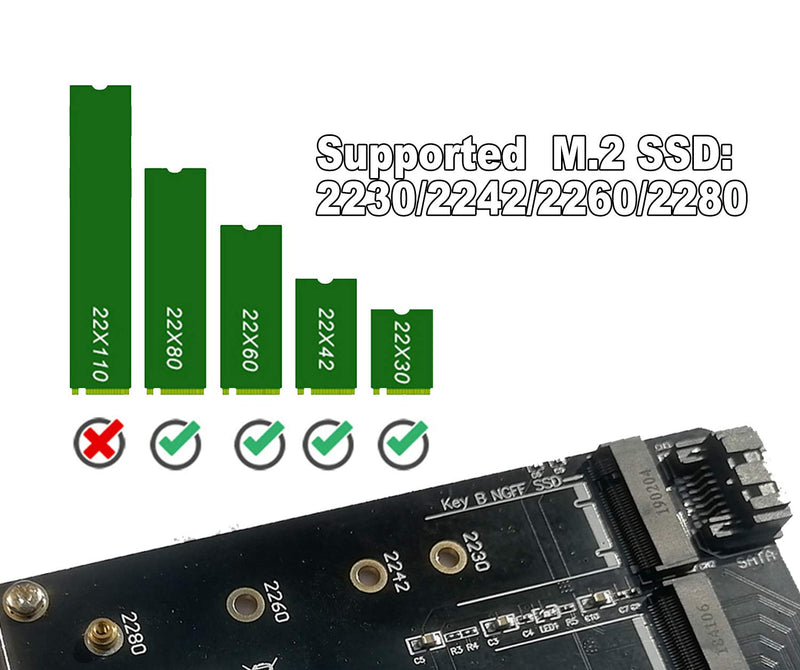 Valuegist Dual M.2 PCIE Adapter for SATA or PCIE NVMe SSD, M.2 SSD NVME (m Key) and SATA (b Key) 2280 2260 2242 2230 to PCI-e 3.0 x 4 Host Controller Expansion Card (MKeyBkey) MKeyBkey