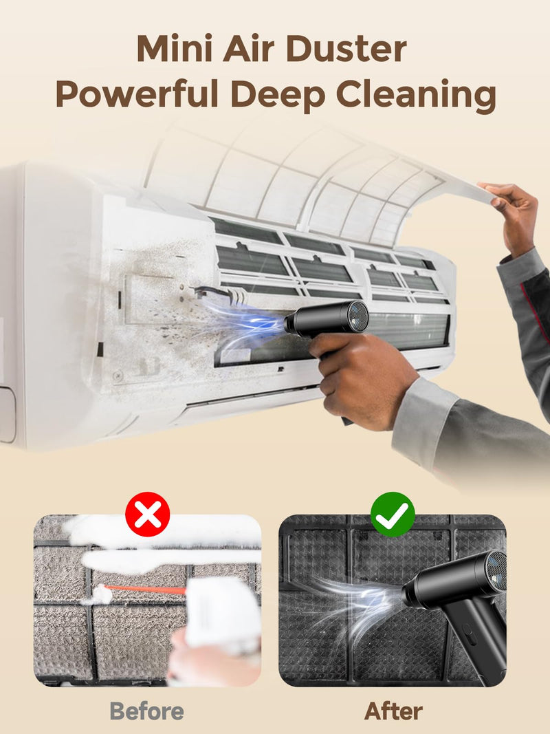 Electric Air Duster, 110000RPM Mini Air Duster,Portable Stepless Speed Keyboard Cleaner for Office,Rechargeable Air Blower Replaces Canned Air,Reusable Compressed Air Duster for PC,Car,Home