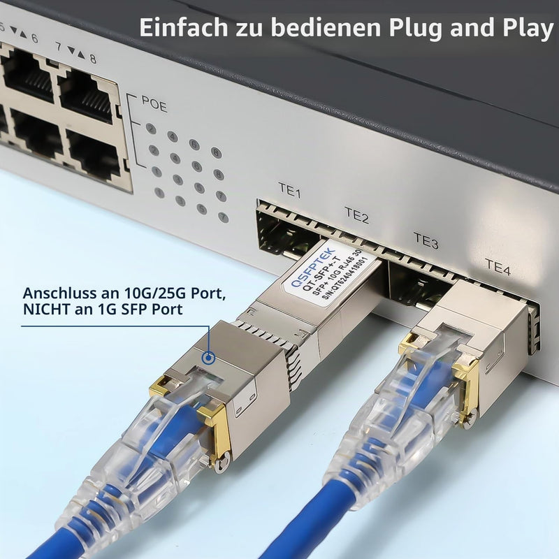 QSFPTEK (Pack of 2) 10GBASE-T SFP+ RJ45 Module up to 30 m, 10G SFP+ RJ45 Copper Transceiver GBIC for Cisco SFP-10G-TS, Ubiquiti UF-RJ45-10G, Mikrotik, D-Link