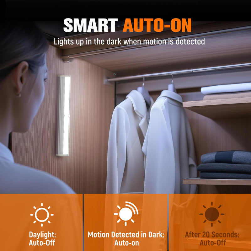 Motion Sensor LED Lights, 6 Pack Battery Operated 10 LED Motion Closet Light, Stick-On Anywhere Magnetic Night Light Bar for Closet Under Cabinet Kitchen Hallway Stairway Vanity Wardrobe White