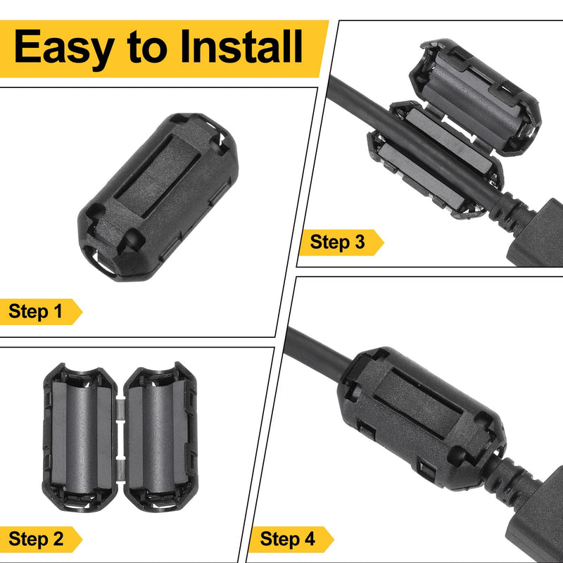 QUARKZMAN 30pcs 5 Sizes Clip-on Ferrite Ring Core, Ferrite Bead EMI RFI Noise Cable Clip for 3.5mm/5mm/7mm/9mm/13mm Diameter Cable, Black 30