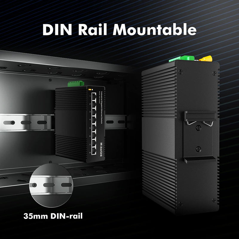 MokerLink 8 Port Gigabit Industrial DIN-Rail Ethernet Switch, 16Gbps Switching Capacity, IP40 Rated Network Switch (-40 to 185°F), with UL Power Supply 8 Gigabit