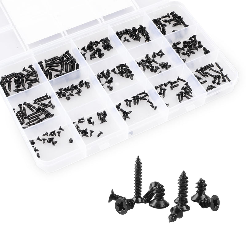 QTEATAK 300Pcs Black Laptop Notebook Computer Screw Replacement Kit Countersunk Self-Tapping Screws KA2 KA2.6 KA3