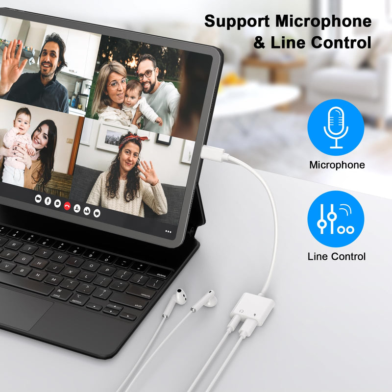 [MFi Certified] 2Pack iPhone 15 Headphone Adapter,2 in 1 USB C to 3.5mm Aux Audio Dongle +Charge Splitter Headphone Accessories Compatible with iPhone15/15Plus/15Pro/15Pro Max/Samsung Galaxy/Google White