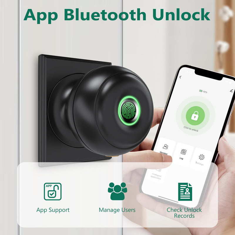GeekTale Fingerprint Door Lock for Bedrooms, Fingerprint Door Knob with Lock, Smart Door Lock, App Control, Back-up Keys, Thumbprint Door Knob for Bedrooms, Office, Apartment Oil Rubbed Bronze-Rectangle