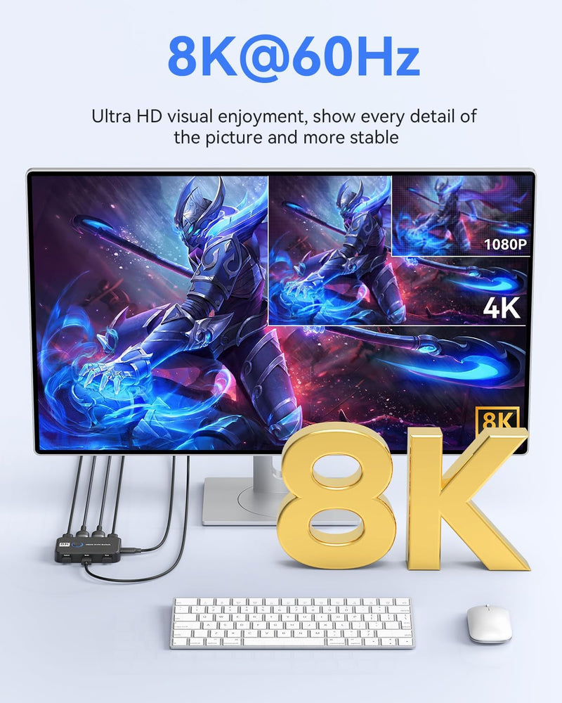 KVM Switch 1 Monitors 2 Computers Viagkiki USB Switch for 2 Computers Share Keyboard Mouse Printer and one HD Monitor Support UHD 8K@60Hz with 2 USB Cable and 2 HDMI Cable (Black) Black