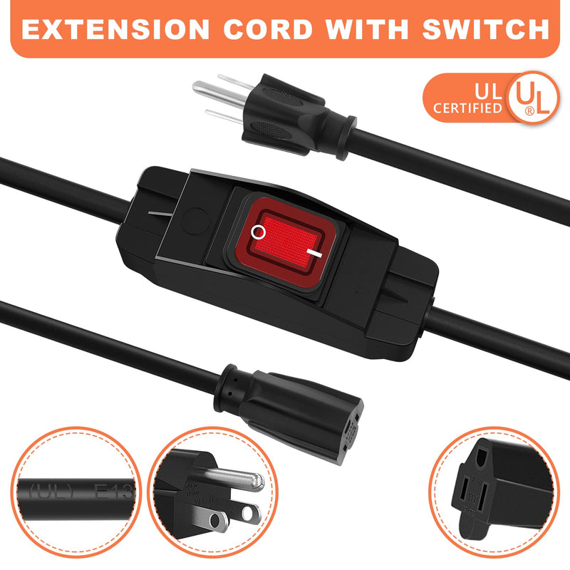 Knoweasy 2 Ft Outdoor Extension Cord with Switch On/Off: 14AWG 3 Prong Waterproof Cord, 15A 125V, Lighted Inline Power Switch for Electrical Equipment - Switched Extension Cord