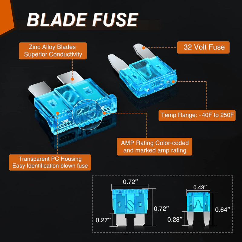 Nilight Blade Jcase Car Fuse Assortment Kit 5A 7.5A 10A 15A 20A 25A 30A Standard Mini Fuses 20A 30A 40A 50A 60A Low Tall STD Profile Fuses for Car Truck, 2 Years Warranty, 250PCS Fuses + Box fuses