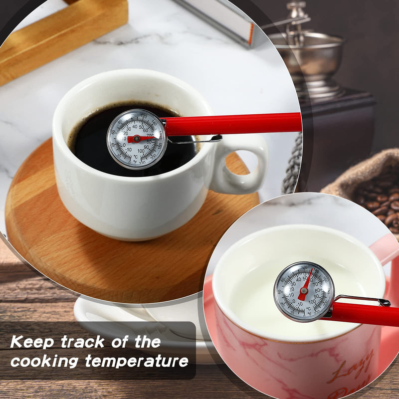 Xuhal 12 Pcs Stainless Steel Kitchen Thermometer with 5 Inch Long Stem 1 Inch Dial Thermometer Milk Frothing Food for Oven Probe Meat Grill BBQ Cooking Chocolate Water (Red) Red