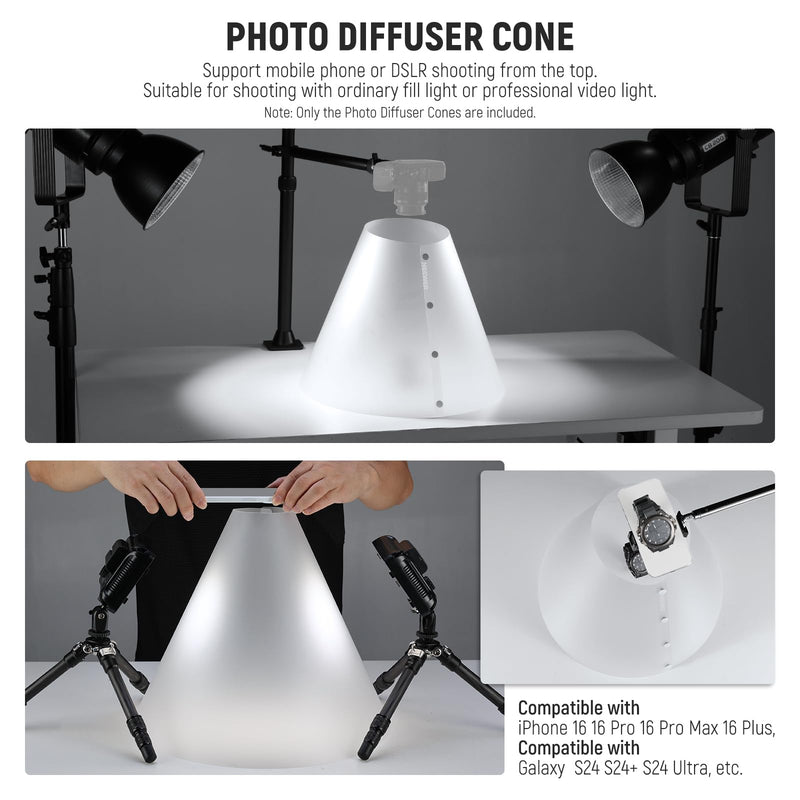 NEEWER 3 Pack Light Cone Set (14"/15"/20"), Upgraded 0.5mm Thick Photo Lighting Flash Diffuser Reflector, Alternative for Jewelry Product Photography Light Box, No Shadow & Reflection, NK006