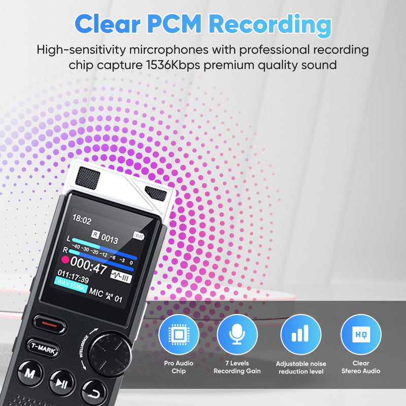 264GB High Capacity Digital Voice Recorder, Voice Activated Recorder for Lectures Meetings, Up to18000 Hours, MP3 Player, Voice Recorder with Playback