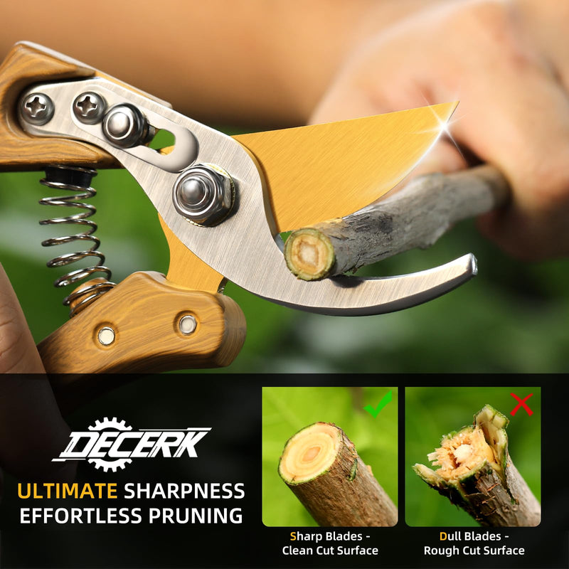 8.5" Professional Bypass Pruning Shears – Heavy Duty Garden Scissors & Clippers for Wood & Tree Trimming, Ultra Sharp SK5 Blade, Ergonomic Handle, Perfect Gardening Gift, 2025 Wood-Like Finish WoodGrain