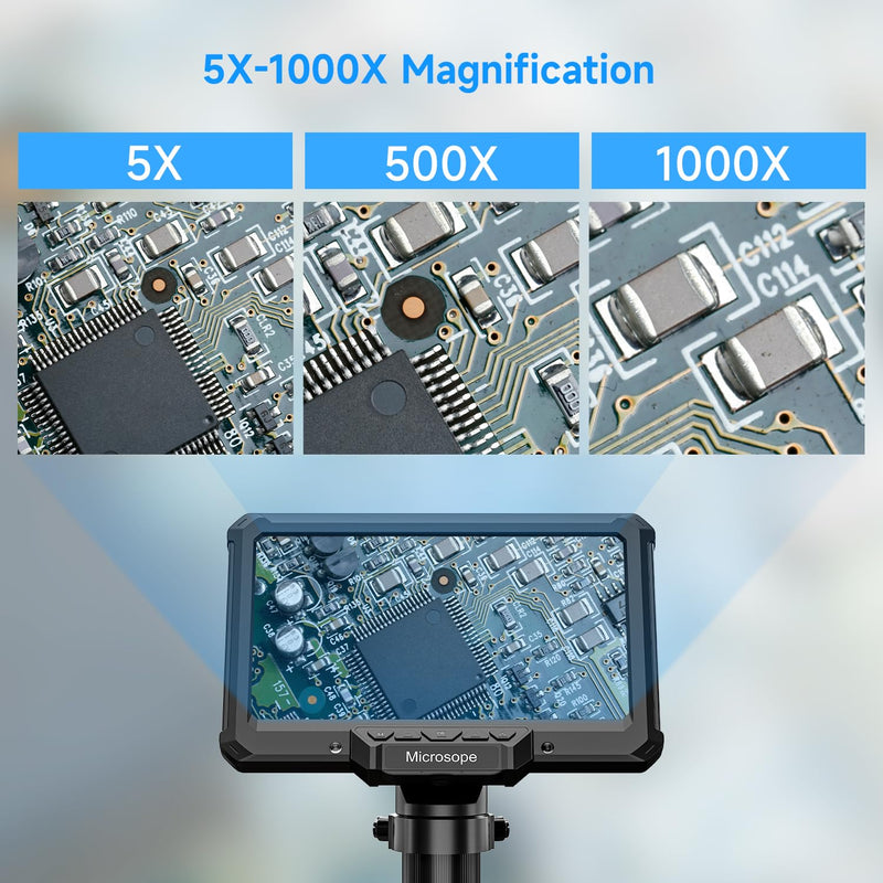 Digital Microscope for Adults Kids 7inch Screen Coin Magnifier Microscopes for Error Coins PCB, Bugs, STEM Learning, Soldering Electronics Microscopes Camera Black