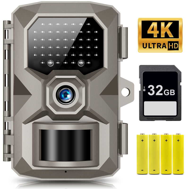 Trail Camera, 4K 48MP Trail Game Camera with Night Vision 0.1s Trigger Motion Activated, IP66 Waterproof Game Camera 130°Wide Angle with 48pcs No Glow LEDs for Outdoor Wildlife Monitoring Brown